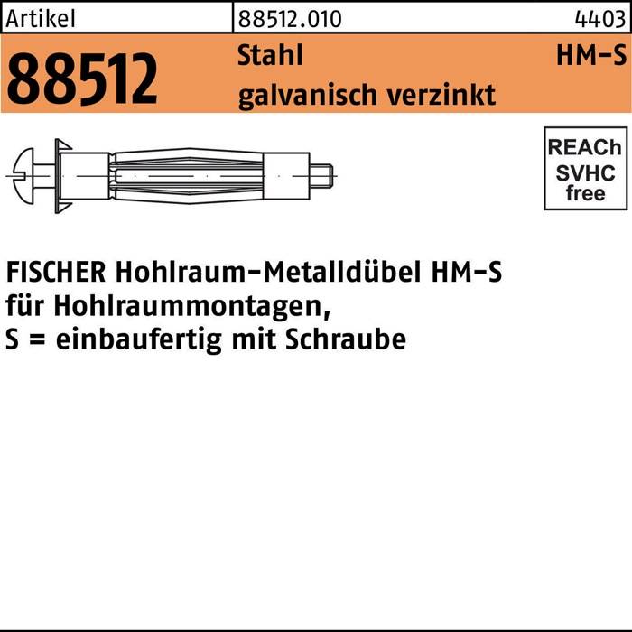 Hohlraumdübel R 88512 HM 5x 65 S Stahl galv.verz. 50 Stück FISCHER-0