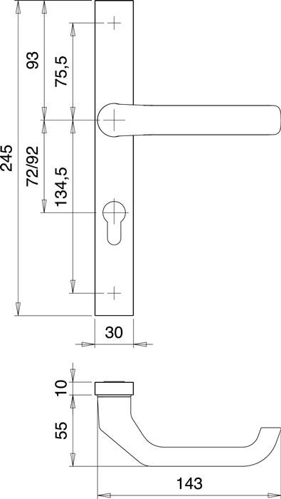 Profiltürgarnitur 2312/9203 Alu.F1 PZ TS 68-77mm EDI-3