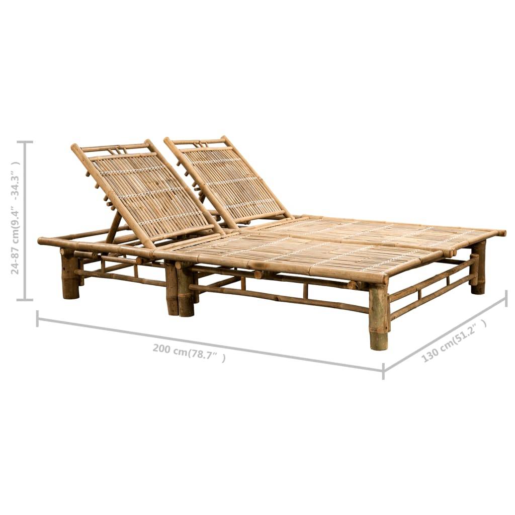vidaXL 2-Personen-Sonnenliege mit Auflagen Bambus-4