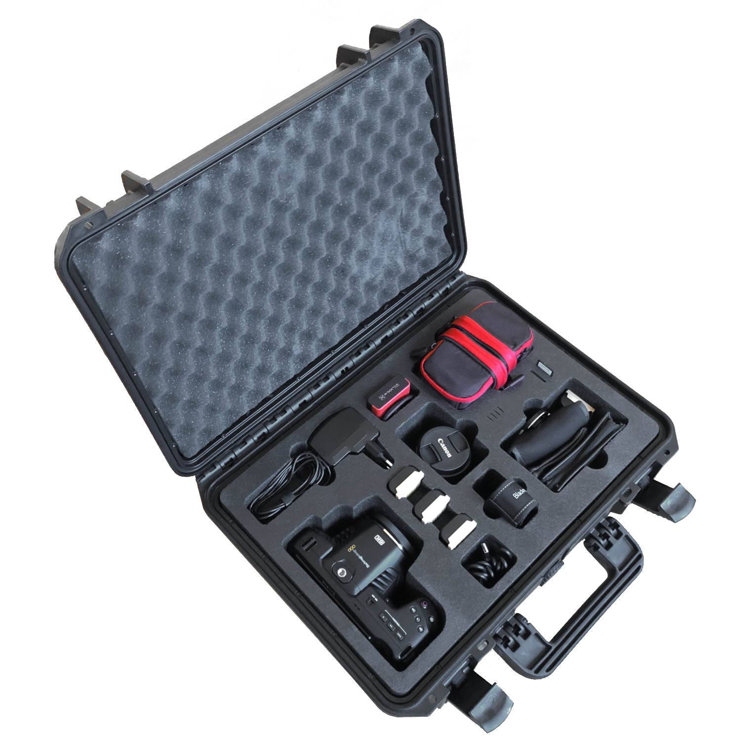 TOMcase Profi Transportkoffer für Blackmagic 6K Kamera mit viel Zubehör; wasserdichter Outdoor case IP67-2