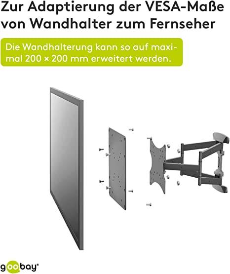 Goobay 63267 VESA-Adapter für TV-Wandhalterung, VESA-Adapterplatte erweitert Halterung auf 200x200 mm, bis 30 kg Schwarz-3