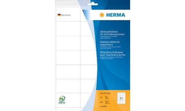 HERMA - Papier - permanenter Klebstoff - Mattes Weiß - 67 x 38 mm 420 Etikett(en) (20 Bogen x 21)-7