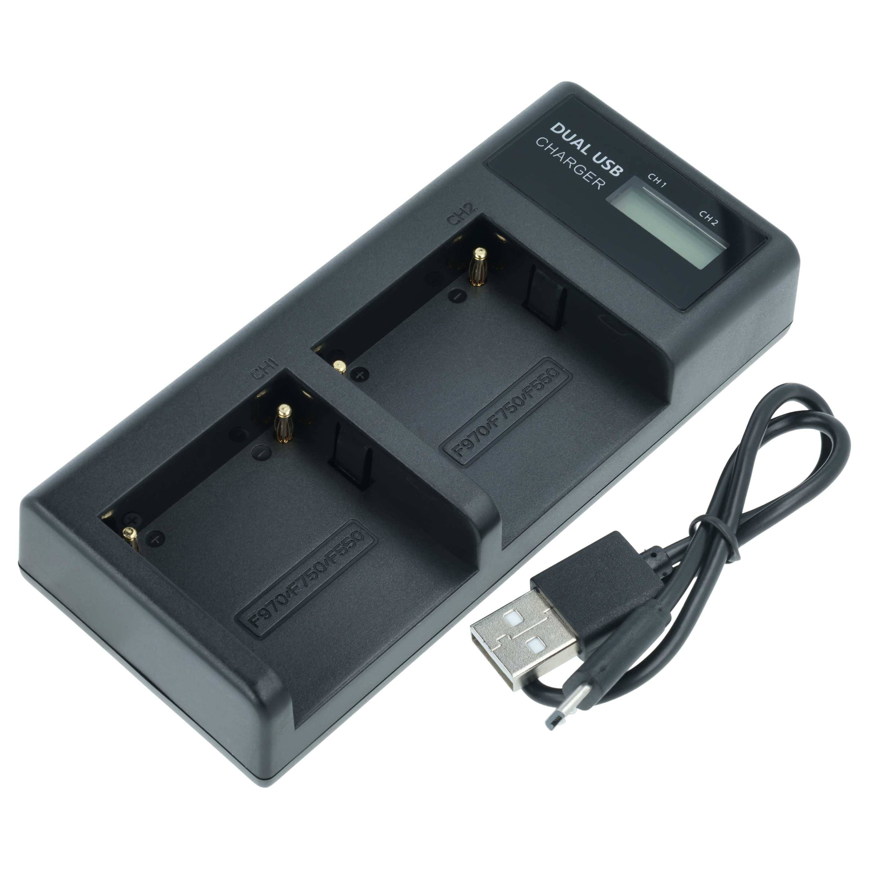 vhbw Dual Micro-USB + USB-C Ladegerät kompatibel mit Sony HDR-FX7 | HDR-FX7E Kamera Camcorder - Ladeschale + Micro-USB-0