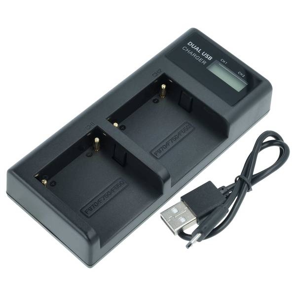 vhbw Dual Micro-USB + USB-C Ladegerät kompatibel mit Sony HDR-FX7 | HDR-FX7E Kamera Camcorder - Ladeschale + Micro-USB