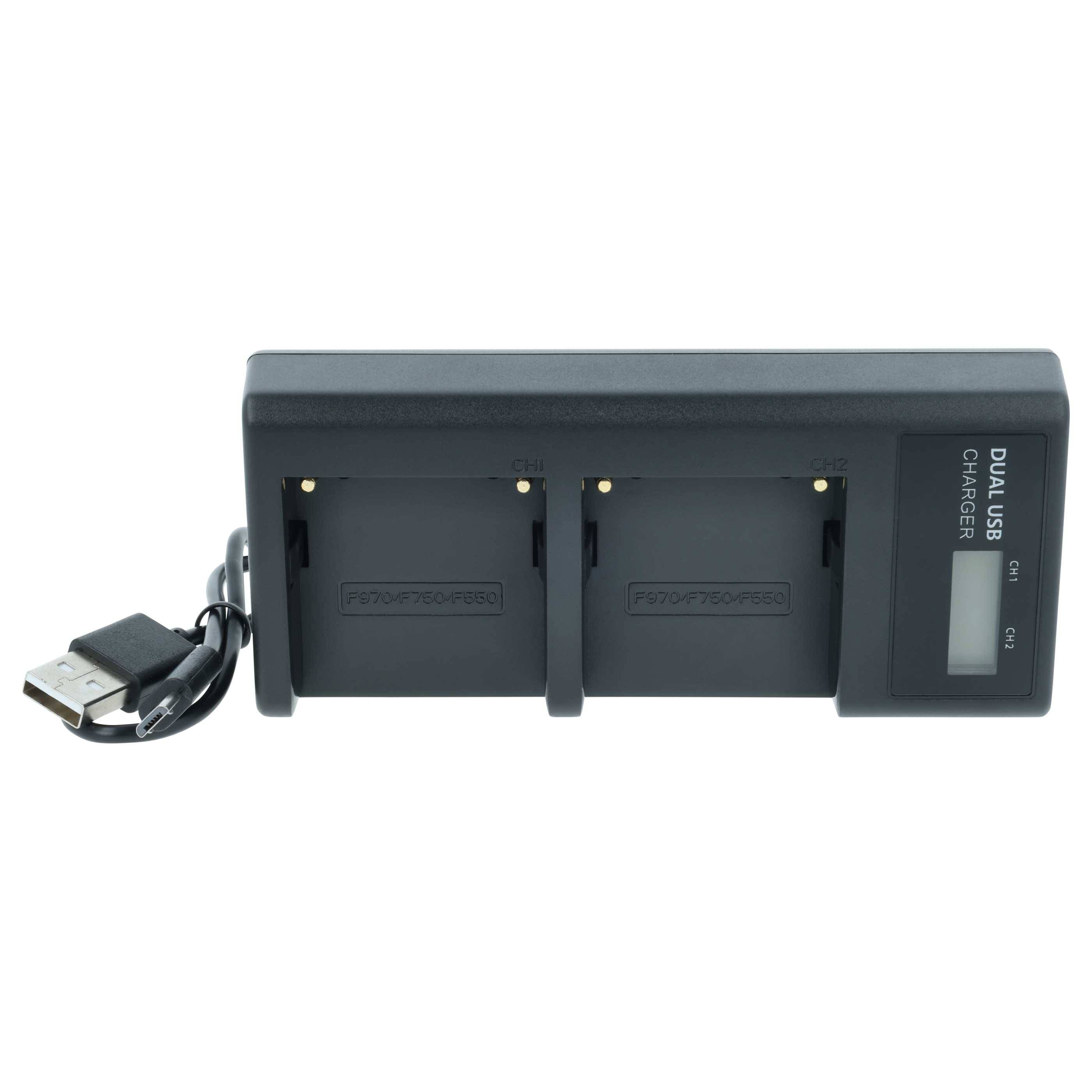 vhbw Dual Micro-USB + USB-C Ladegerät kompatibel mit Sony HDR-FX7 | HDR-FX7E Kamera Camcorder - Ladeschale + Micro-USB-1