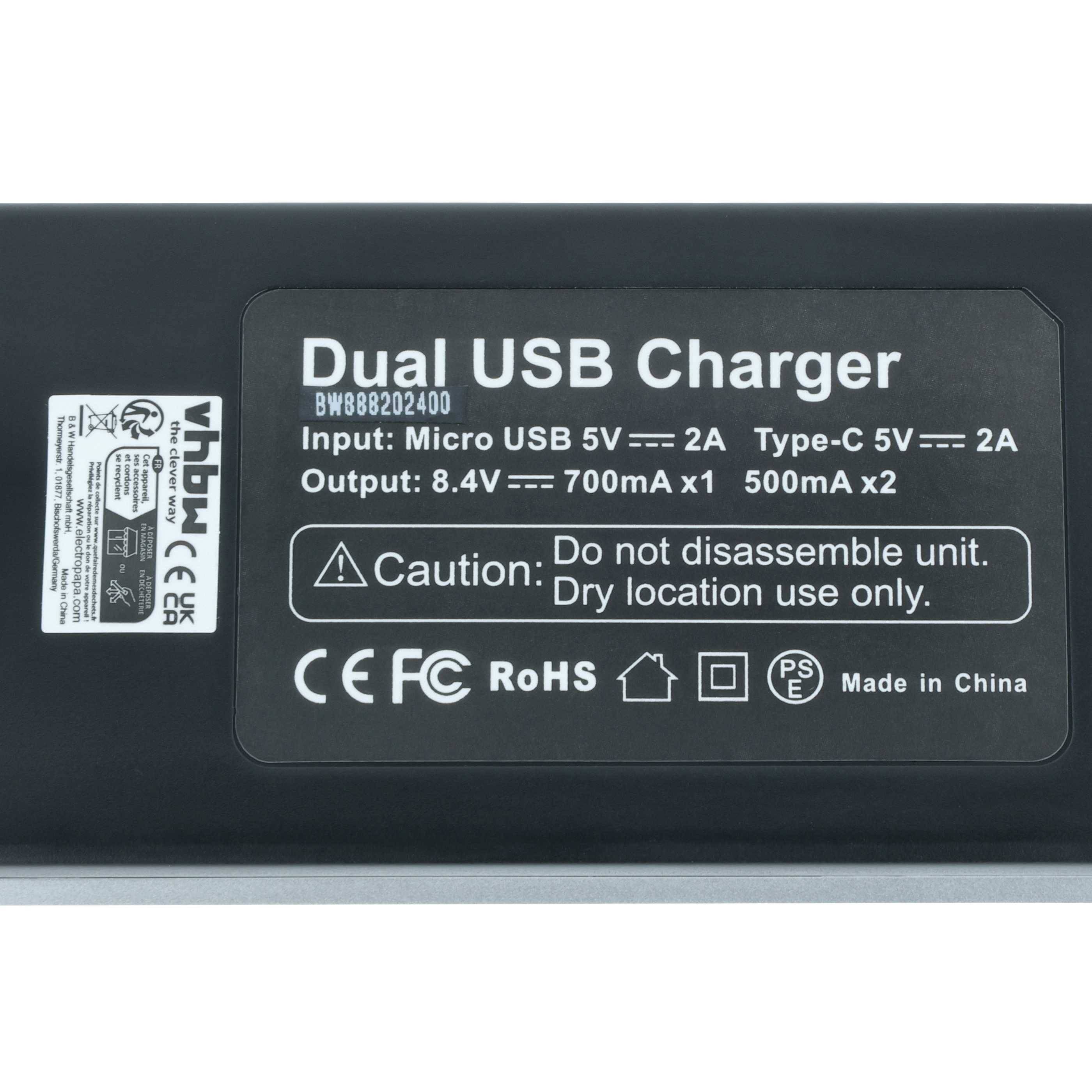 vhbw Dual Micro-USB + USB-C Ladegerät kompatibel mit Sony HDR-FX7 | HDR-FX7E Kamera Camcorder - Ladeschale + Micro-USB-2