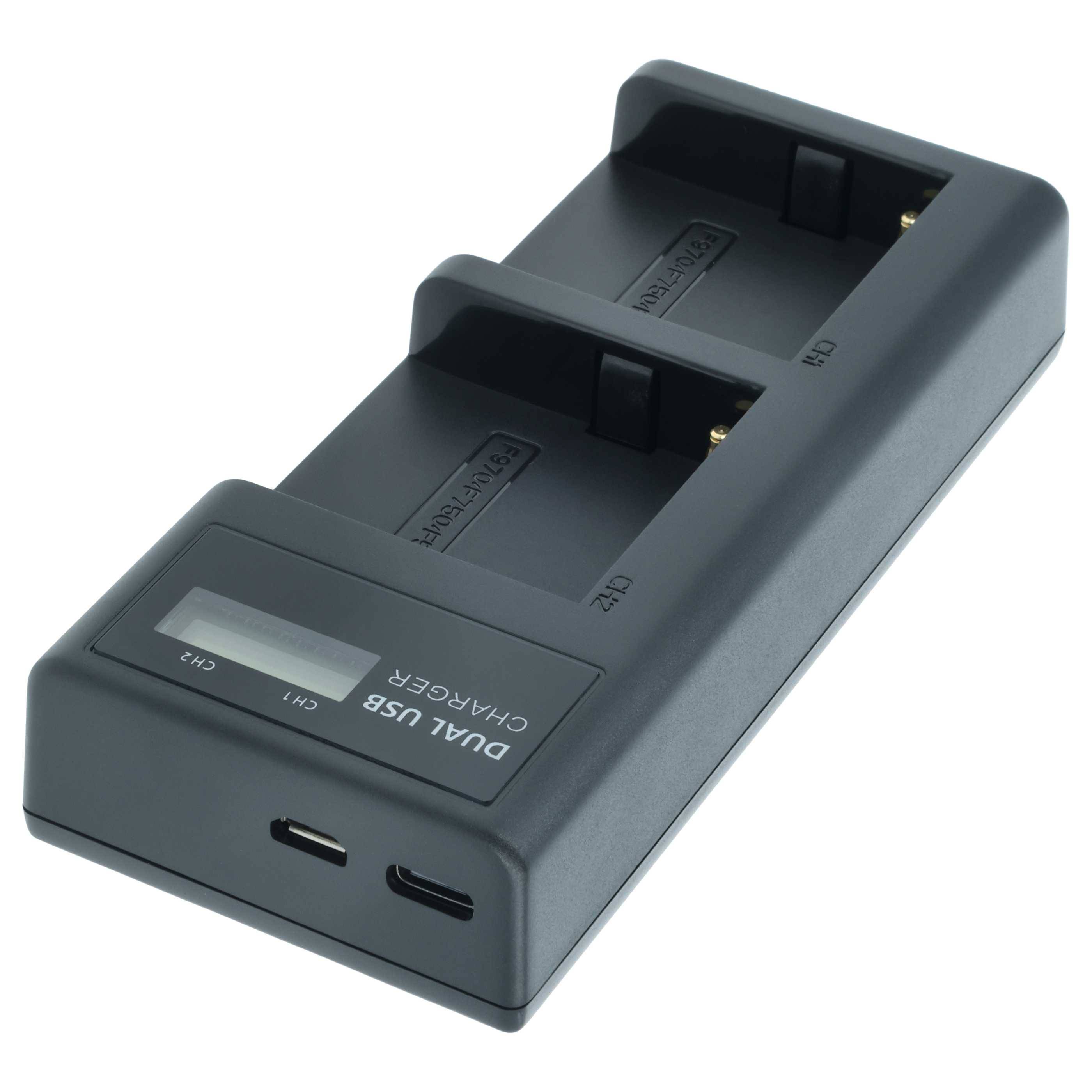 vhbw Dual Micro-USB + USB-C Ladegerät kompatibel mit Sony HDR-FX7 | HDR-FX7E Kamera Camcorder - Ladeschale + Micro-USB-3