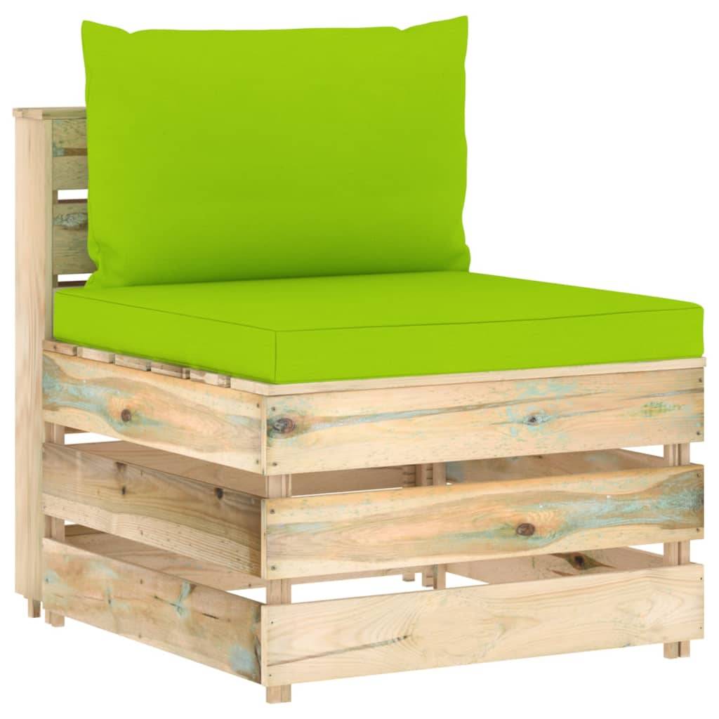 vidaXL Modulares Mittelsofa mit Kissen Grün Imprägniertes Holz-0