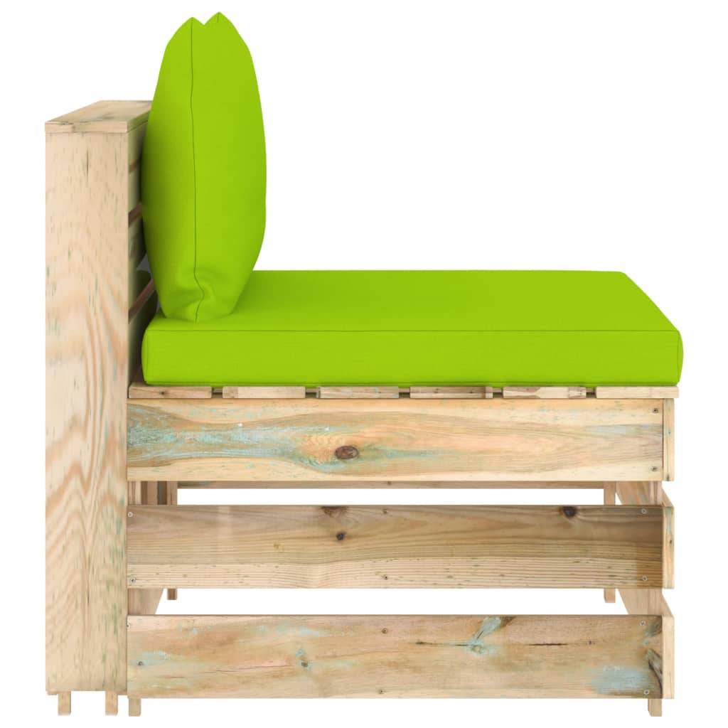 vidaXL Modulares Mittelsofa mit Kissen Grün Imprägniertes Holz-2
