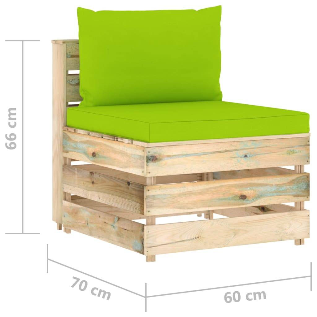 vidaXL Modulares Mittelsofa mit Kissen Grün Imprägniertes Holz-4