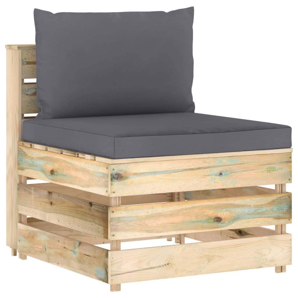vidaXL Modulares Mittelsofa mit Kissen Grün Imprägniertes Holz-0