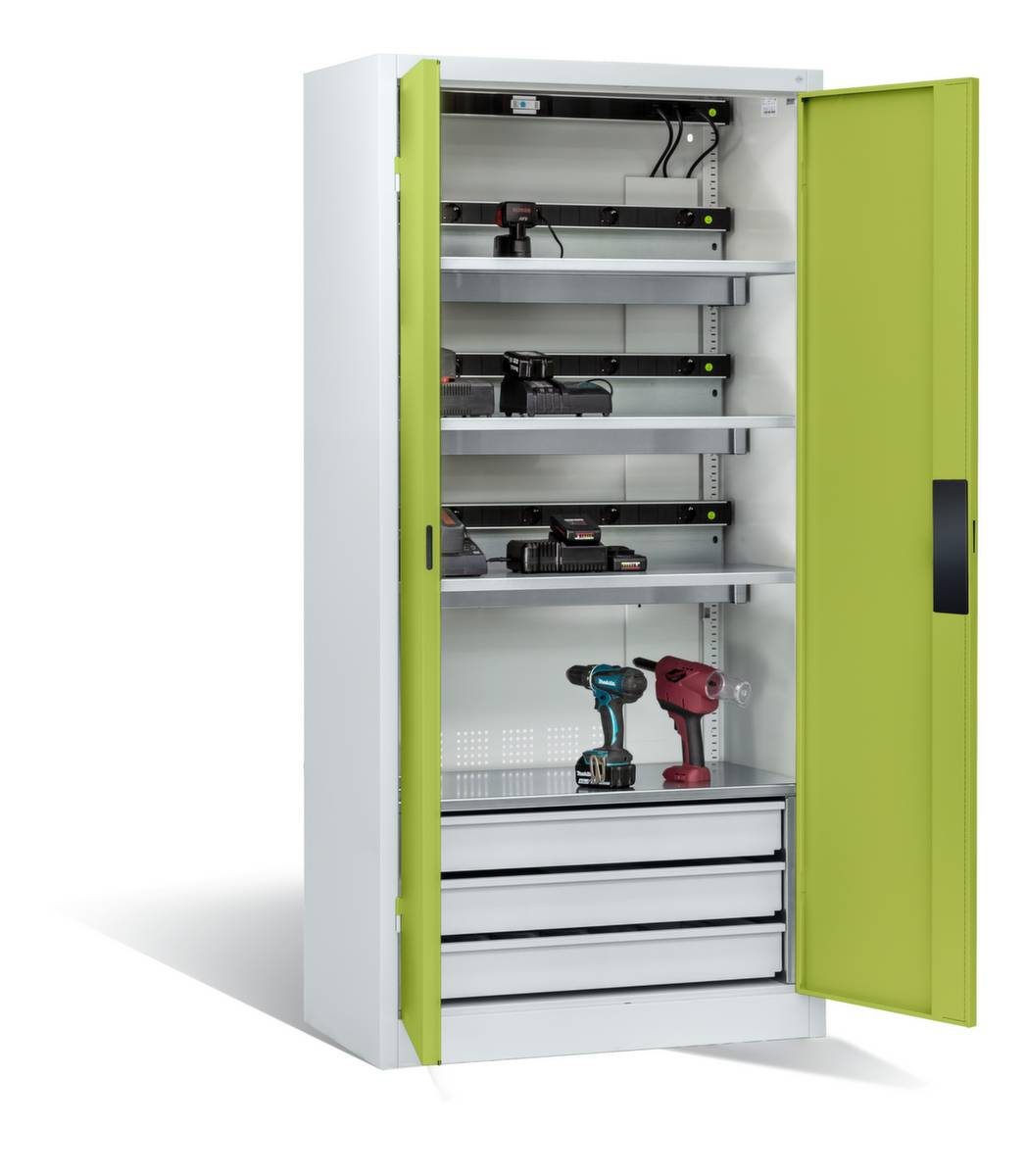 Akkuladeschrank,HxBxT 1950x930x500mm,3 Schublade(n),15 Steckdosen 230 V,Lüfter,Masterleiste mit Elektroausstattung-5