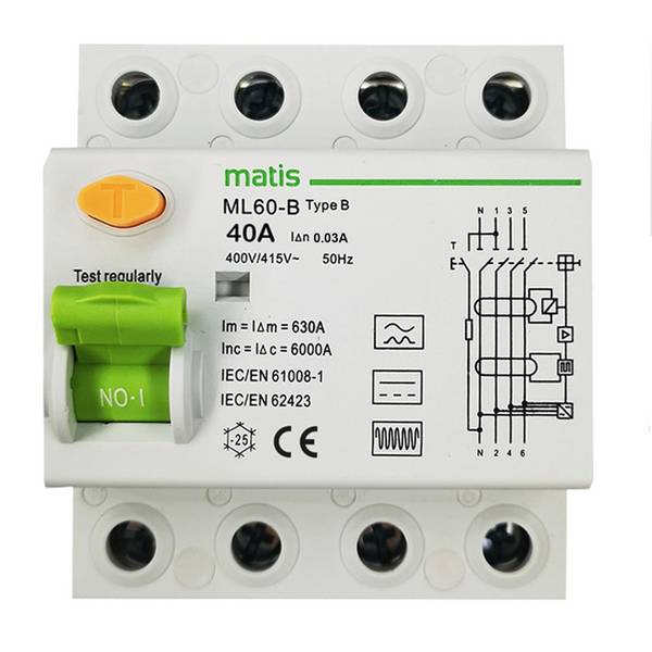Matismart FI Schutzschalter Typ B Allstromsensitiv 30mA/40A 4-Pol Intertek