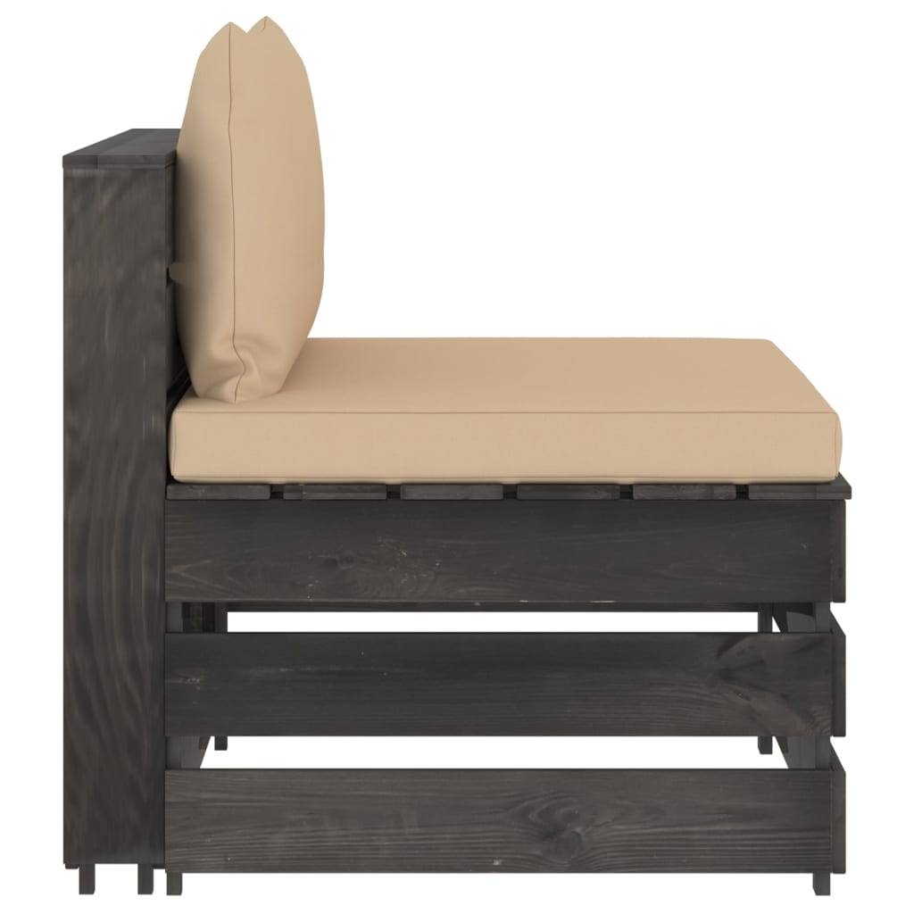 vidaXL Modulares Mittelsofa mit Kissen Grau Imprägniertes Holz-1