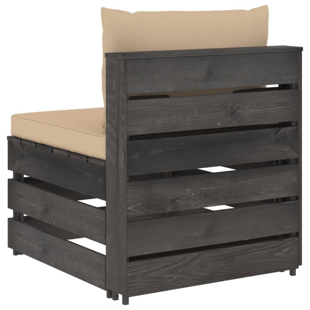 vidaXL Modulares Mittelsofa mit Kissen Grau Imprägniertes Holz-2