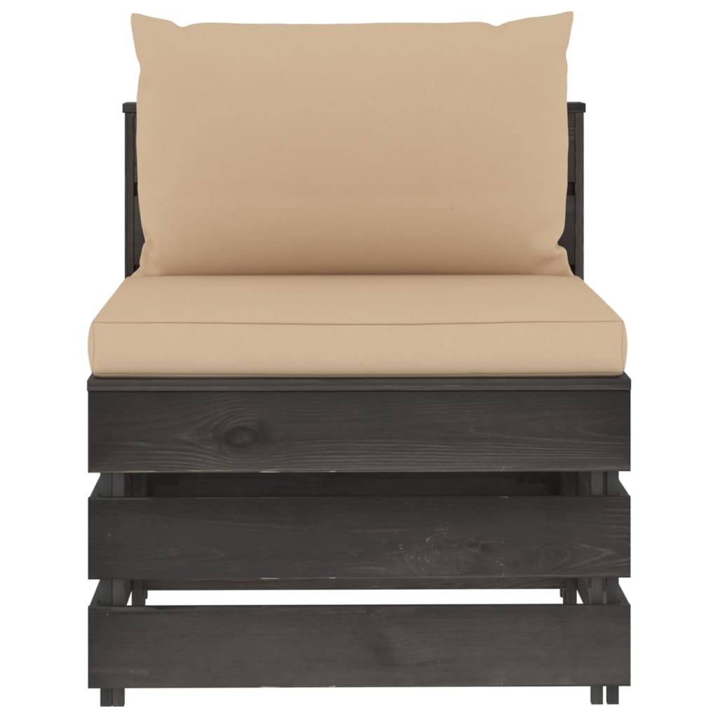 vidaXL Modulares Mittelsofa mit Kissen Grau Imprägniertes Holz-3