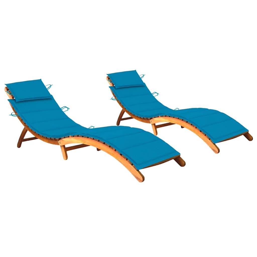vidaXL Sonnenliegen 2 Stk. mit Auflagen Massivholz Akazie-0