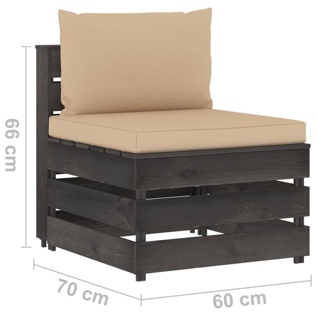 vidaXL Modulares Mittelsofa mit Kissen Grau Imprägniertes Holz-4