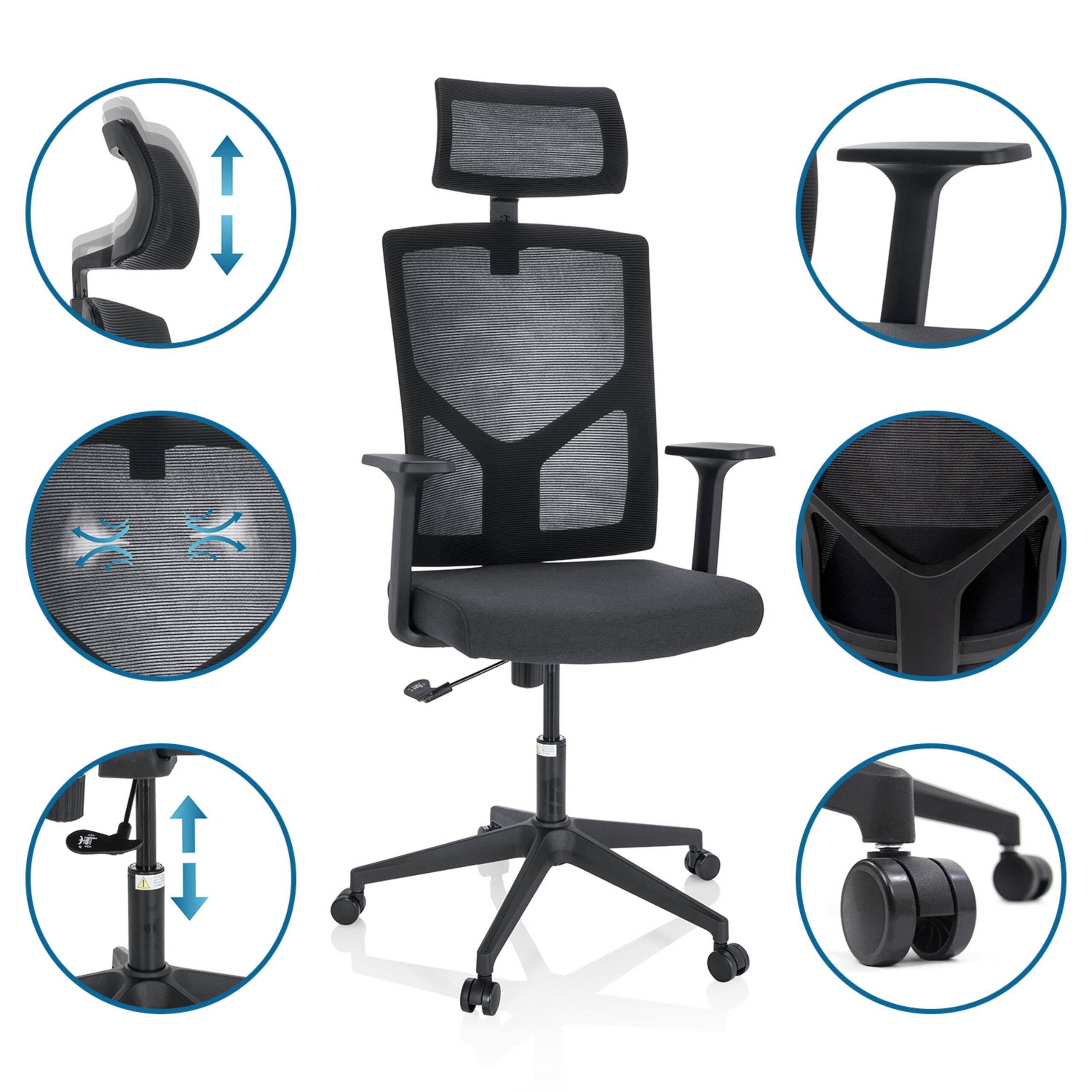 Bürostuhl Drehstuhl BRETON B Stoff Netzstoff schwarz hjh OFFICE-3