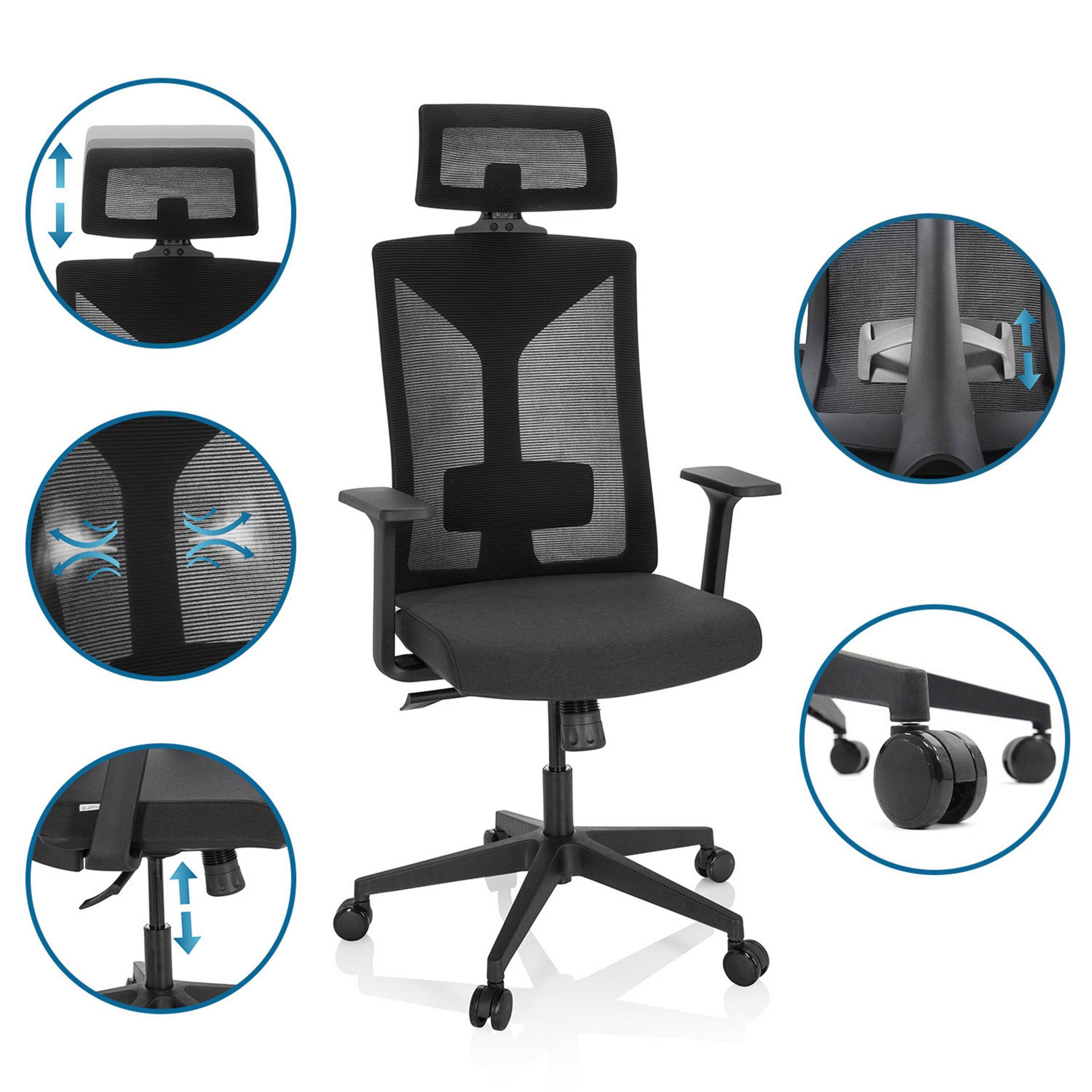 Bürostuhl Drehstuhl KODIAK Stoff Netzstoff schwarz hjh OFFICE-3