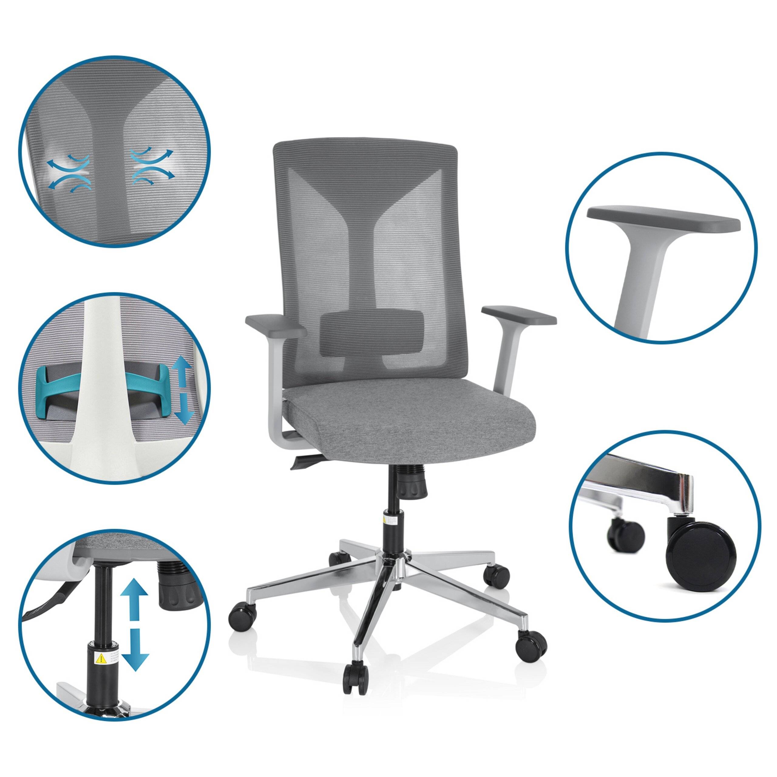 Bürostuhl Drehstuhl HALIFAX Stoff/Netzstoff grau hjh OFFICE-3