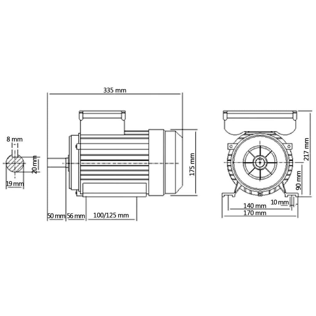 vidaXL Einphasen-Elektromotor Aluminium 1,5 kW 2 PS 2-polig 2800 U/min-4