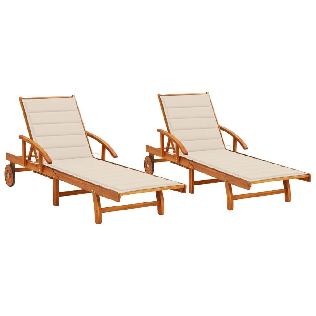 vidaXL Sonnenliegen 2 Stk. mit Auflagen Massivholz Akazie-0