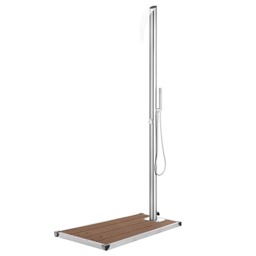 vidaXL Gartendusche mit Brauner Bodenplatte 225 cm Edelstahl-0