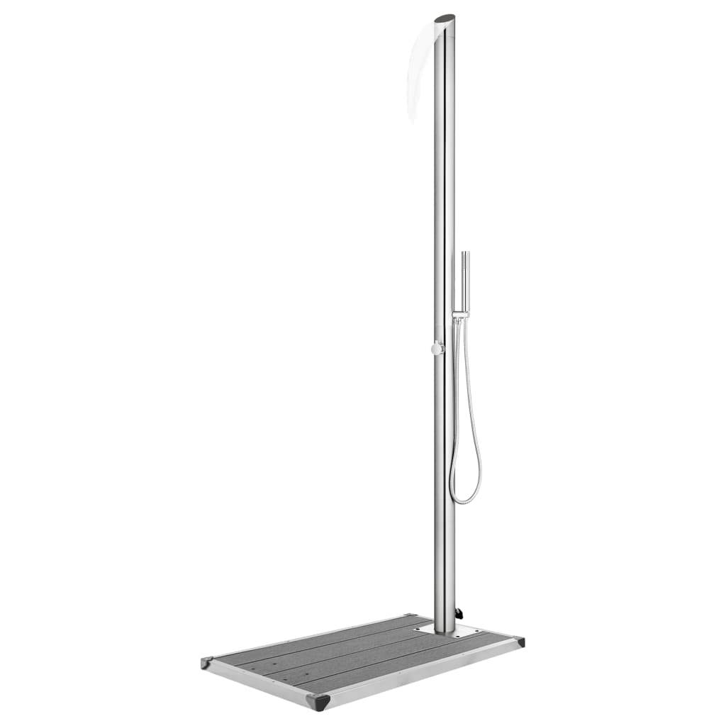 vidaXL Gartendusche mit Grauer Bodenplatte 225 cm Edelstahl-0