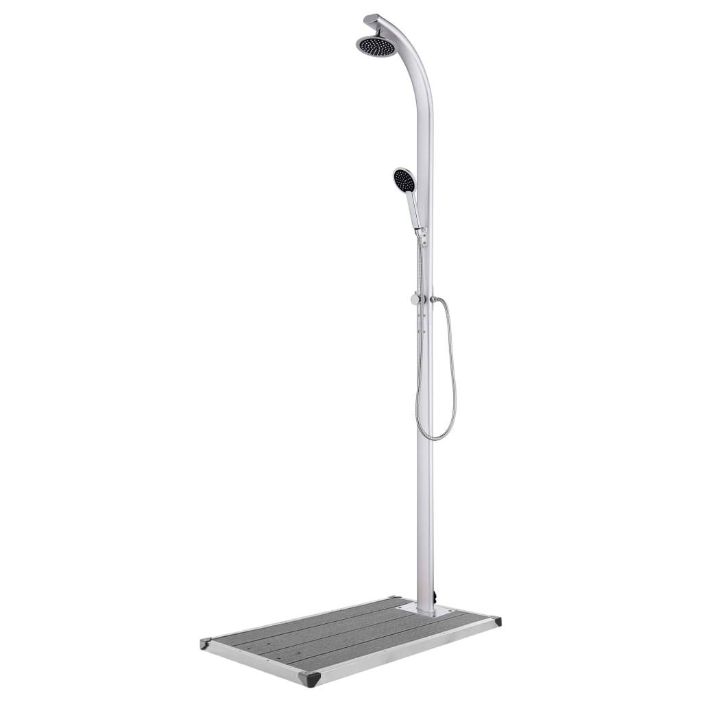 vidaXL Gartendusche mit Grauer Bodenplatte 220 cm Aluminium-0