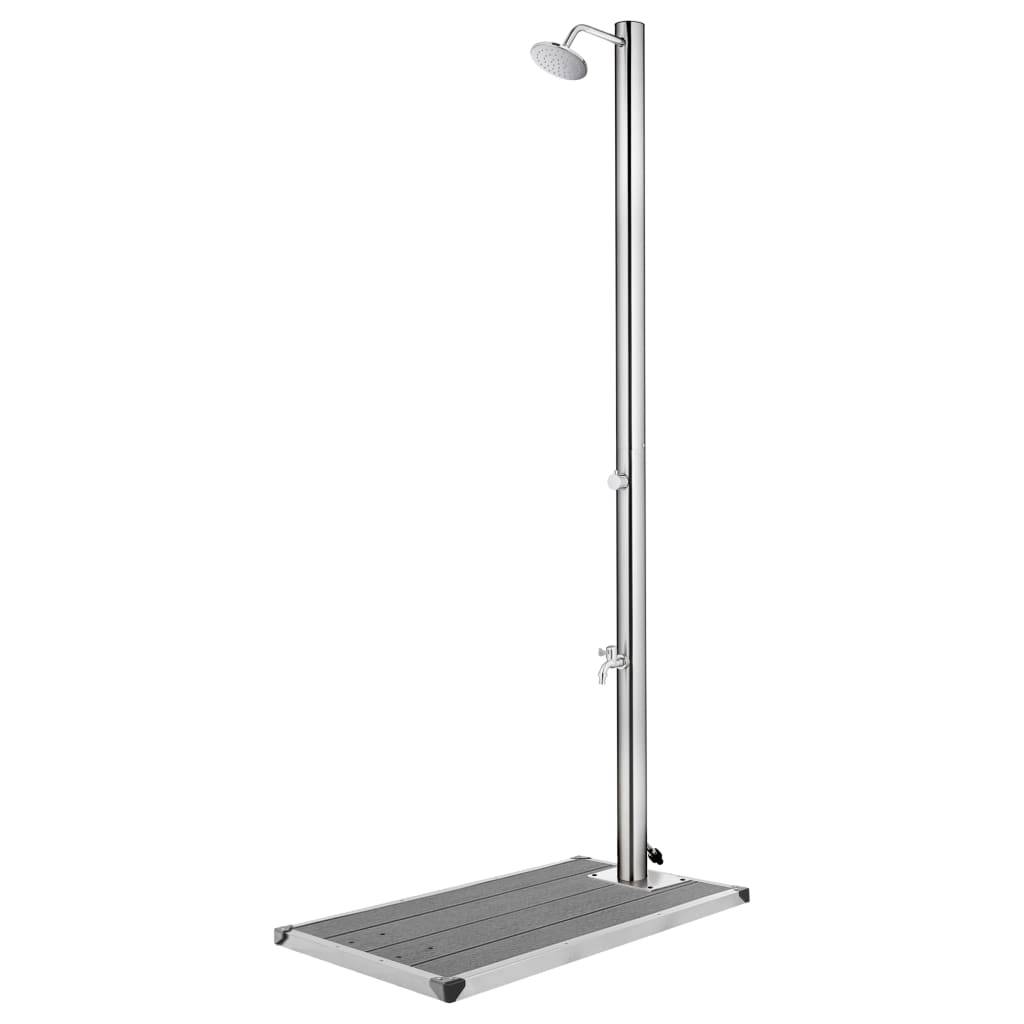 vidaXL Gartendusche mit Grauer Bodenplatte 220 cm Edelstahl-0
