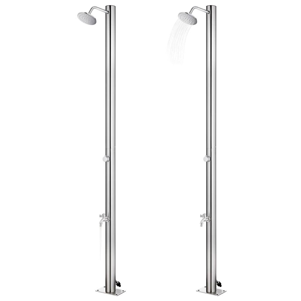 vidaXL Gartendusche mit Grauer Bodenplatte 220 cm Edelstahl-1