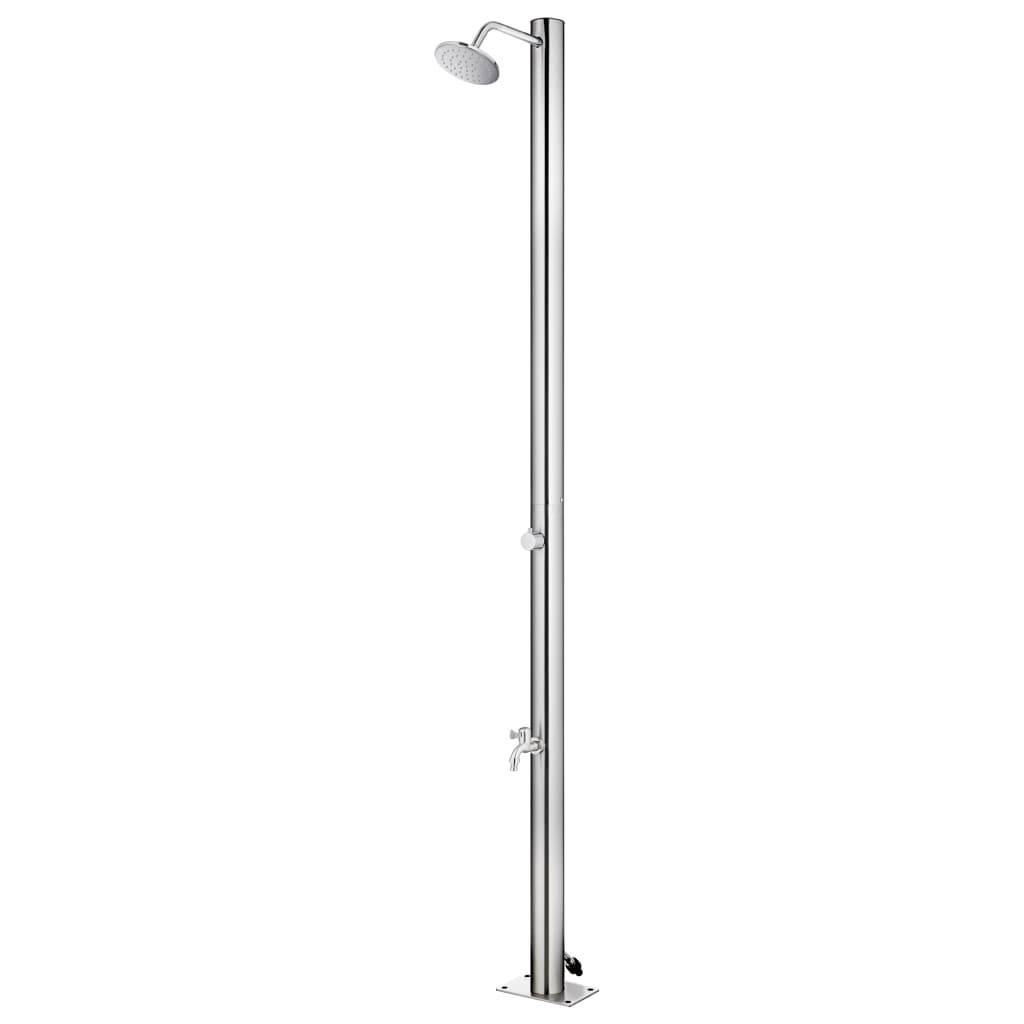 vidaXL Gartendusche mit Grauer Bodenplatte 220 cm Edelstahl-3