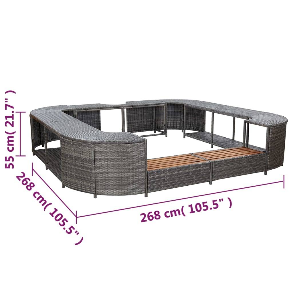 vidaXL Whirlpool-Umrandung Quadratisch Grau 268x268x55 cm Poly Rattan-4