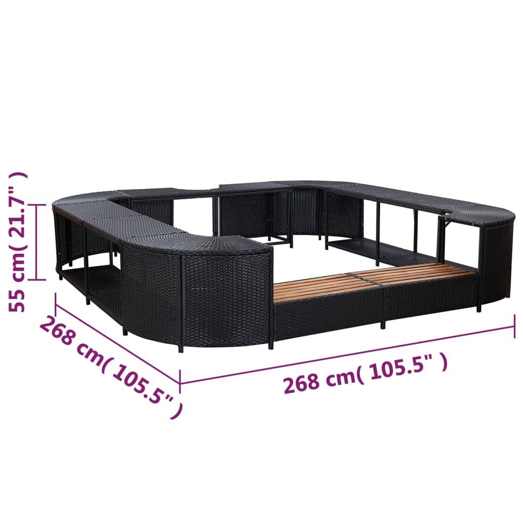 vidaXL Whirlpool-Umrandung Quadratisch Schwarz 268x268x55 Poly Rattan-4