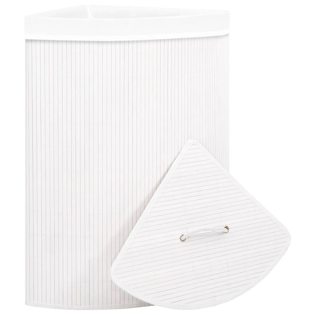 Eck-Wäschekorb Bambus Weiß 60 L-3