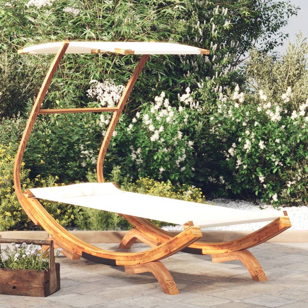 vidaXL Sonnenliege mit Dach 100x190x134 cm Bugholz Massiv Creme-1
