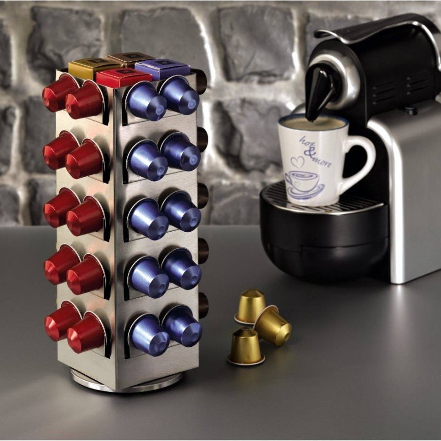Kapselständer Terrazzo Silber für 80x Nespresso Kapseln-3