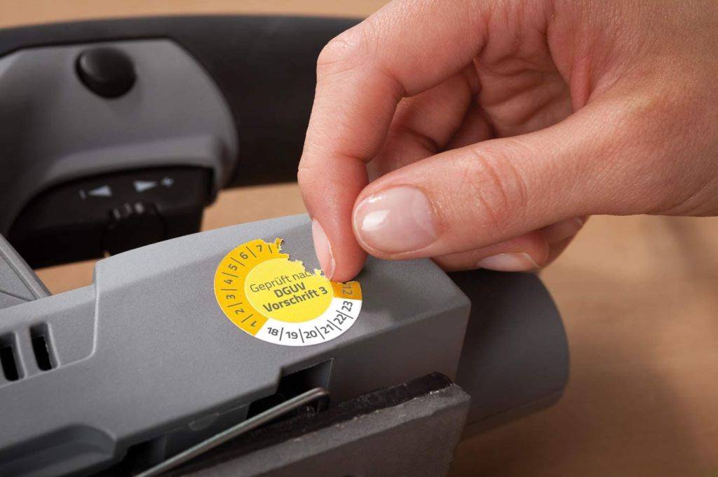 120x Prüfplaketten Geprüft gem. DGUV 2018-2023 20mm Gelb Folie-3