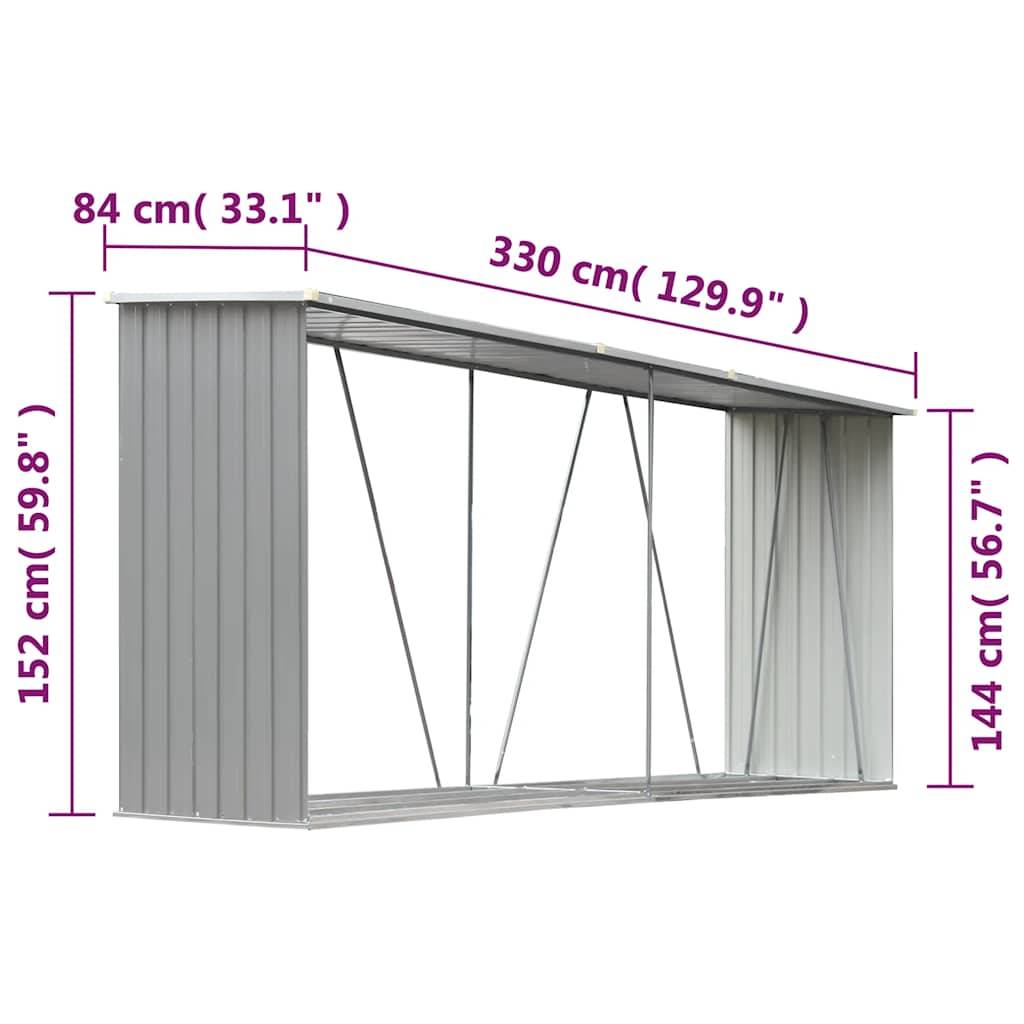 vidaXL Brennholzlager aus verzinktem Stahl 330x84x152 cm Grau-4