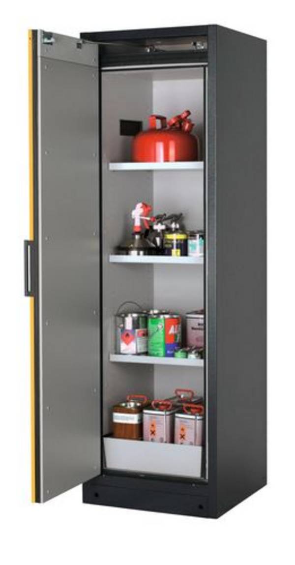 asecos Feuerbeständiger Gefahrstoffschrank Select FM W-63L, 3 Einlegeböden, Tür gelb (links)