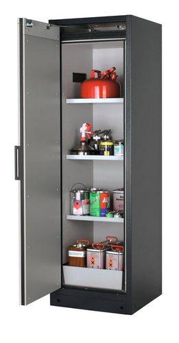 asecos Feuerbeständiger Gefahrstoffschrank Select W-63L, 3 Einlegeböden, Tür grau (links)-0