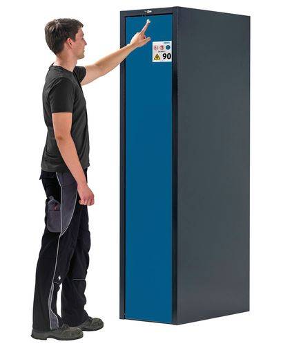 asecos Slim-Scoper, Feuerbeständiger Gefahrstoffschrank 45-4, 1 Vertikalauszug, 4 Fachböden, blau-0