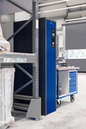 asecos Slim-Scoper, Feuerbeständiger Gefahrstoffschrank 45-4, 1 Vertikalauszug, 4 Fachböden, blau-1