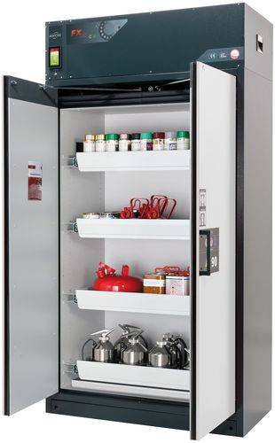 Feuerbeständiger Umluft-Gefahrstoffschrank Custos, Türen grau, mit 4 Auszugswannen, Typ E-124-0