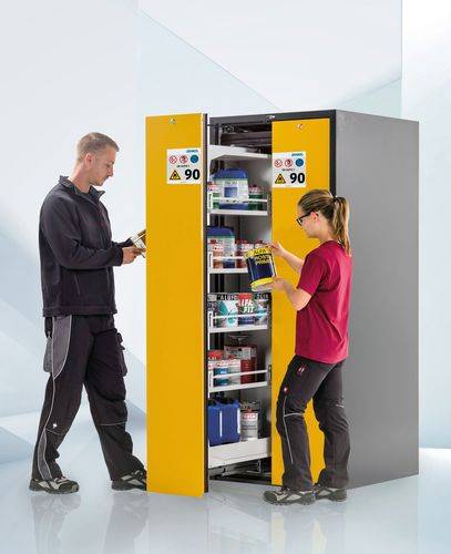 asecos Wide-Scoper, Feuerbeständiger Gefahrstoffschrank 81-9, 2 Vertikalauszüge, 9 Fachböden, gelb-0