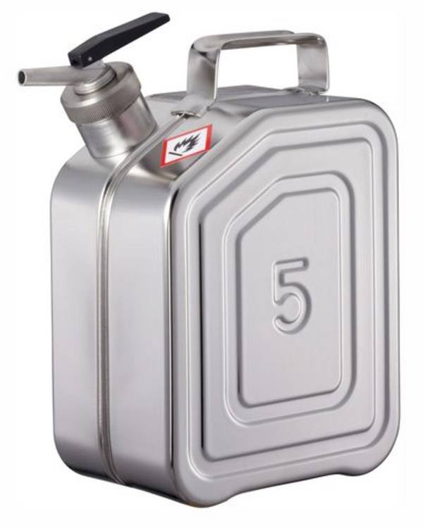Edelstahlkanister mit Feindosierhahn, 5 Liter Volumen