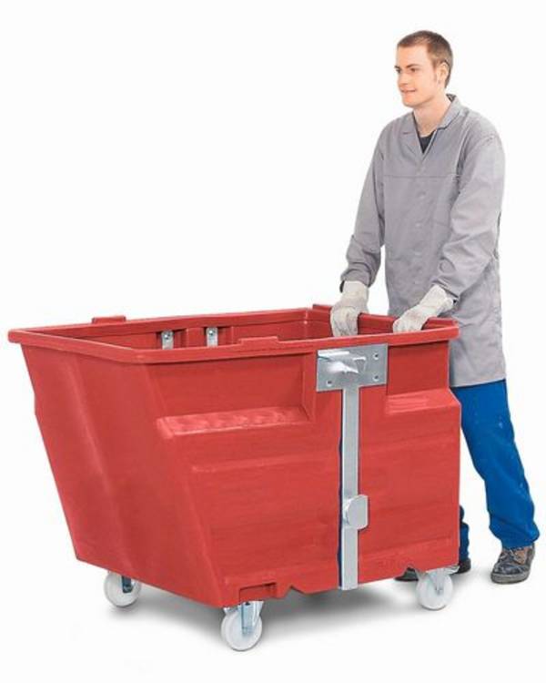 Schüttgutbehälter aus Polyethylen (PE), mit Rollen, 600 Liter Volumen, rot