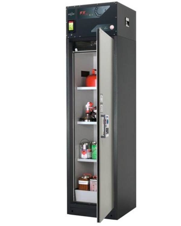 asecos Feuerbeständiger Umluft-Gefahrstoffschrank Custos, grau, 3 Böden, Türanschlag rechts,Typ A-63