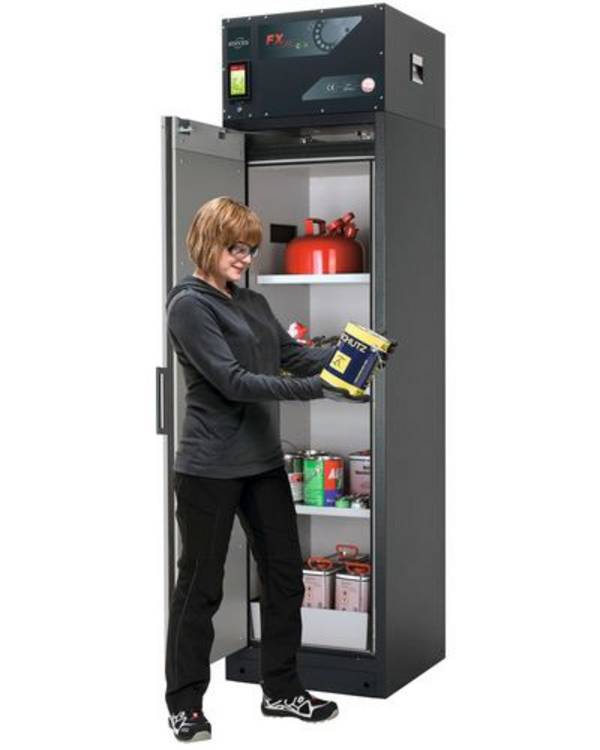 asecos Feuerbeständiger Umluft-Gefahrstoffschrank Custos, grau, 3 Böden, Türanschlag links,Typ  A-63
